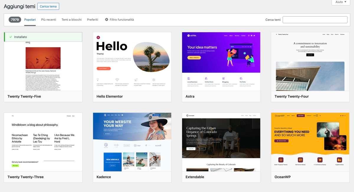 Wordpress. Org: installazione e configurazione iniziale 5 Ricerca e installazione di un nuovo tema wordpress dalla directory ufficiale