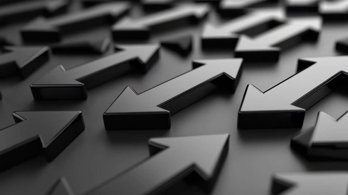 Frecce 3d nere lucide a simboleggiare la gestione dei redirect