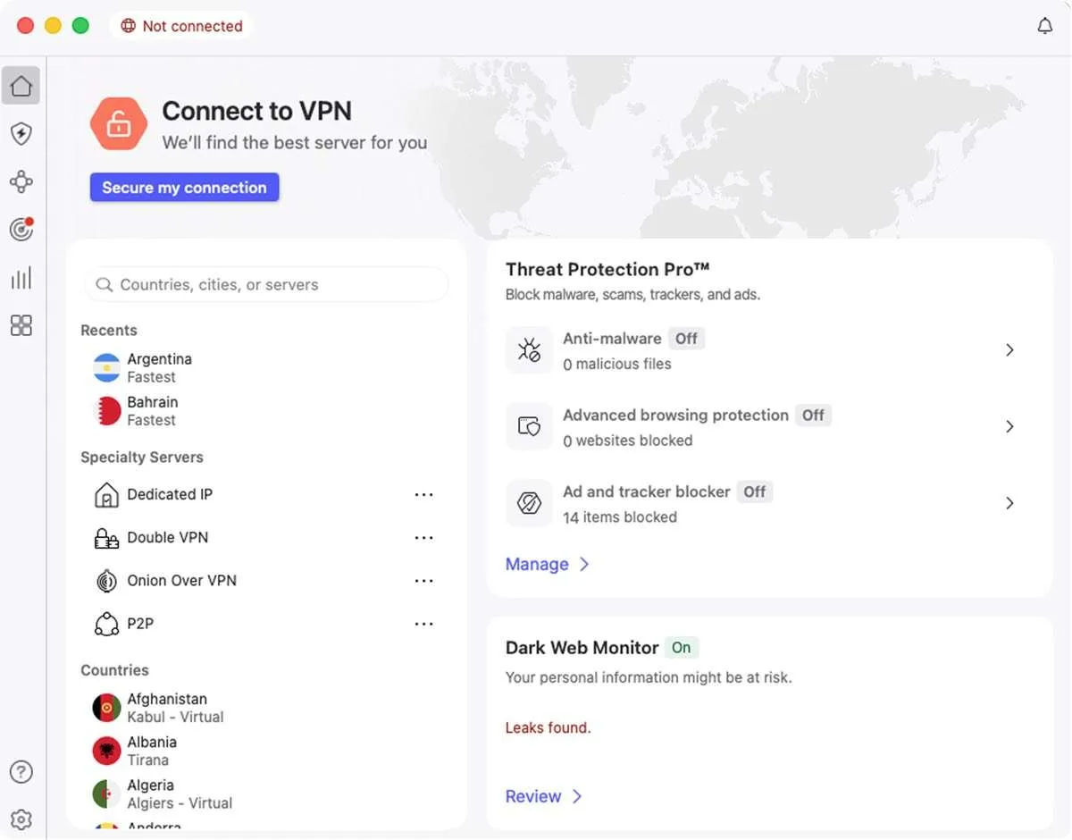 Schermata connect di nord vpn