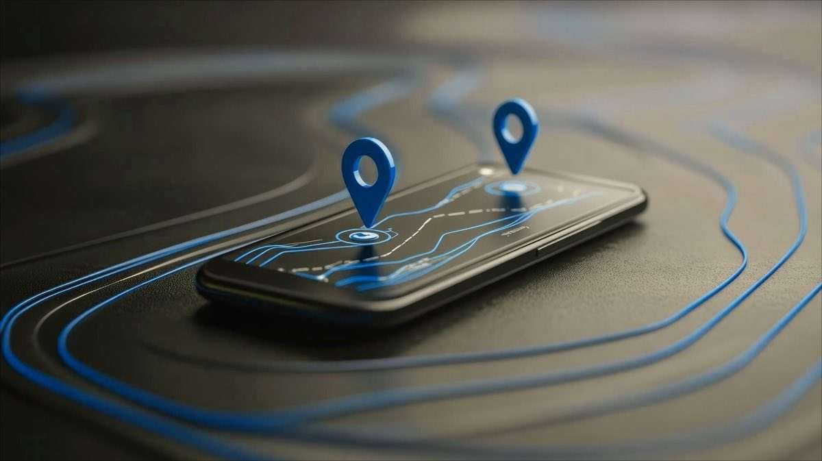 Telefono con mappa territorio e pin che segnalano i ripetitori 5g per risolvere internet mobile lento